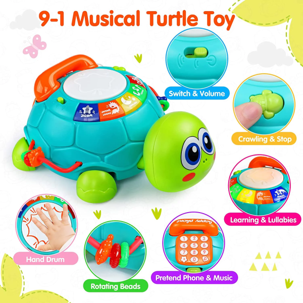 MKING Baby Toys 12-18 Months, Light up Baby Toys 6 to 12 Months Musical Turtle with Letters Numbers Phone Infant Baby Toys for 6 9 12 18 Months Educational Learning Toys