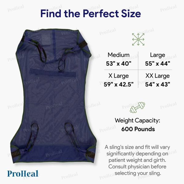 Proheal Universal Full Body Mesh Patient Lift Sling (M) 53" X 40"