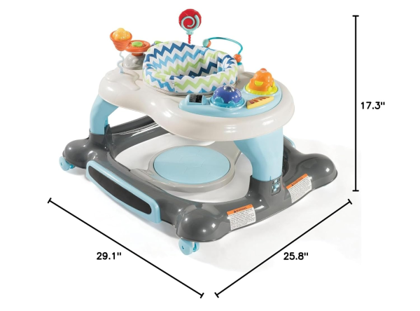 Storkcraft 3-In-1 Activity Walker and Rocker with Jumping Board Feeding Tray, Interactive Toy Tray for Toddlers Infants, Blue/Gray