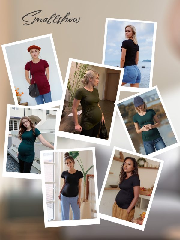 Smallshow Women'S Short Sleeve Maternity Shirt Side Ruched Pregnancy Tunic T-Shirt 3-Pack