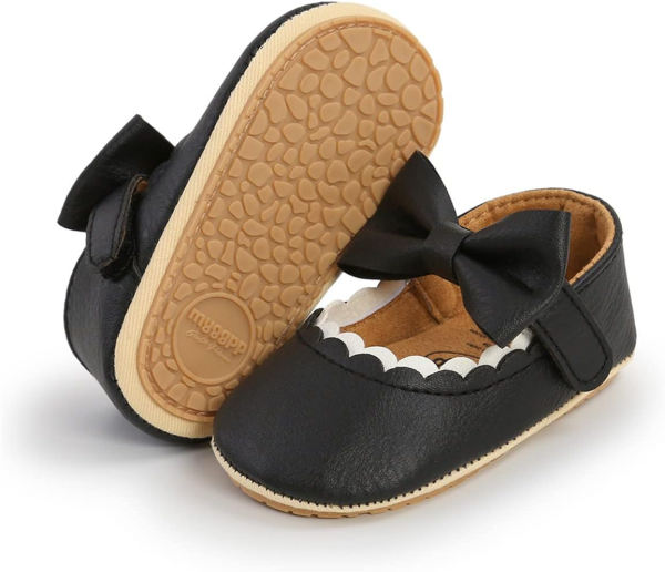LAFEGEN Baby Girls Mary Jane Flats with Bownot Non Slip Soft Sole PU Leather Newborn Infant Toddler First Walker Cirb Dress Shoes