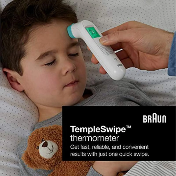 Braun Templeswipe Thermometer - Digital Thermometer with Color Coded Temperature Guidance - Thermometer for Adults, Babies, Toddlers and Kids
