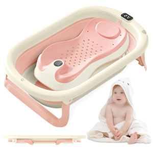 Rupoun Foldable Baby Bathtubs, Collapsible Bathtub for Infant Newborn Boys and Girls, Portable, Plastic, Pink