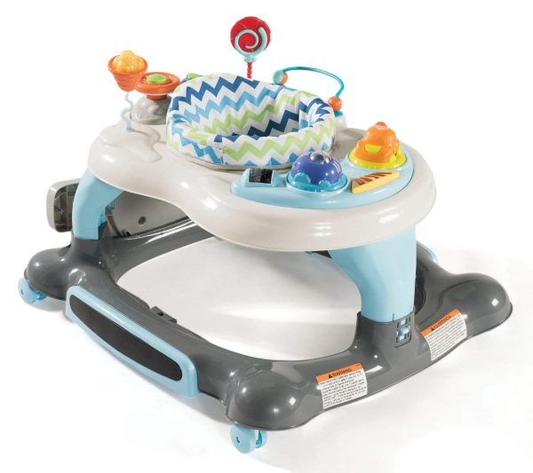 Storkcraft 3-In-1 Activity Walker and Rocker with Jumping Board Feeding Tray, Interactive Toy Tray for Toddlers Infants, Blue/Gray