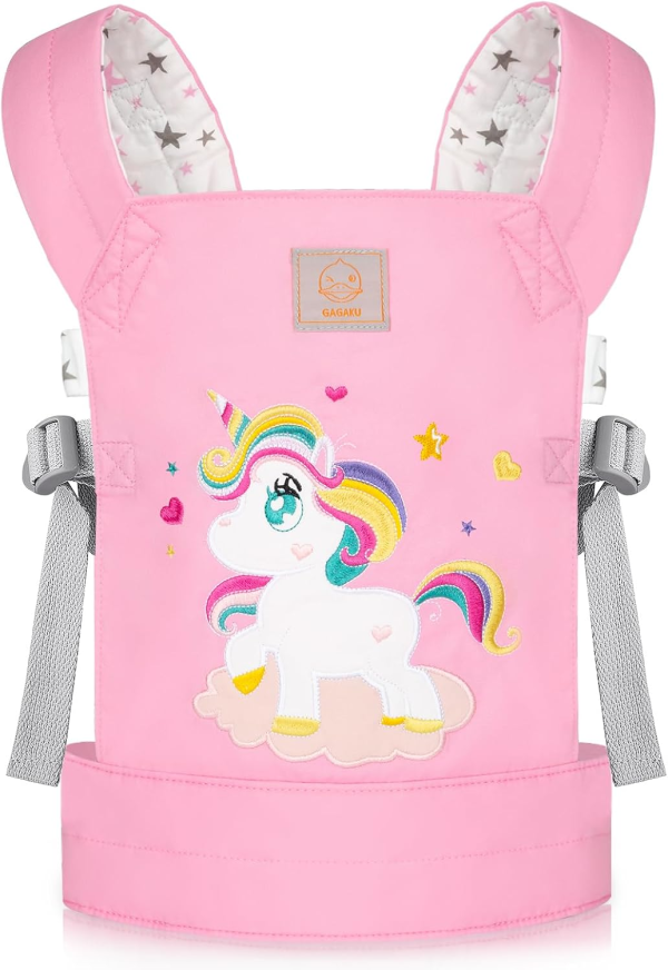 GAGAKU Baby Doll Carrier Front and Back Stuffed Animal Carriers for Little Girls - Pink