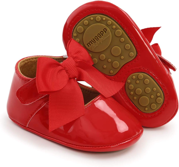 LAFEGEN Baby Girls Mary Jane Flats with Bownot Non Slip Soft Sole PU Leather Newborn Infant Toddler First Walker Cirb Dress Shoes