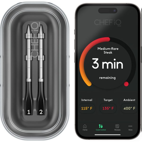 CHEF Iq Sense Smart Wireless Ultra-Thin Meat Thermometer, Unlimited Range, Bluetooth & Wifi, - 2 Probe Set with Smart Hub