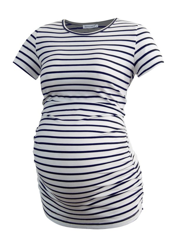Smallshow Women'S Short Sleeve Maternity Shirt Side Ruched Pregnancy Tunic T-Shirt 3-Pack