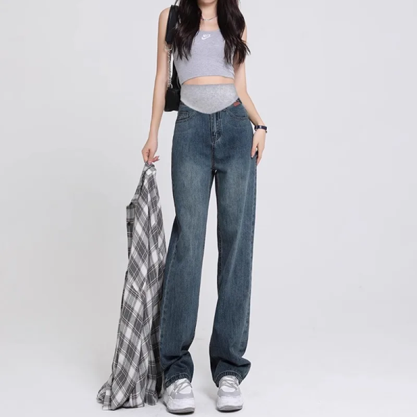 2024 Fashion Maternity Jeans Maternal Clothes for Pregnant Wide Leg Pants Belly Support Trousers Premama Clothing Pregnancy