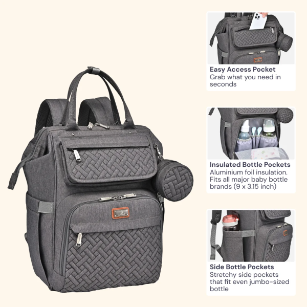 Babbleroo Diaper Bag Backpack, Spacious & Stylish Nappy Organizer, Dark Gray, 1 Pc