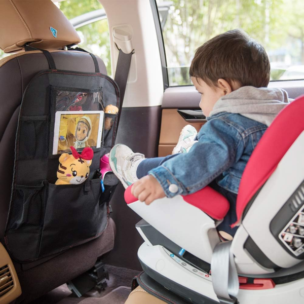 Funbliss Car Seat Protector + Kick Mats Car Backseat Organizer Black,Suitable for All Cars,Xl Largest Car Seat Cover for Child Baby Carseat, Kick Mat Back Seat W/Storage Pockets