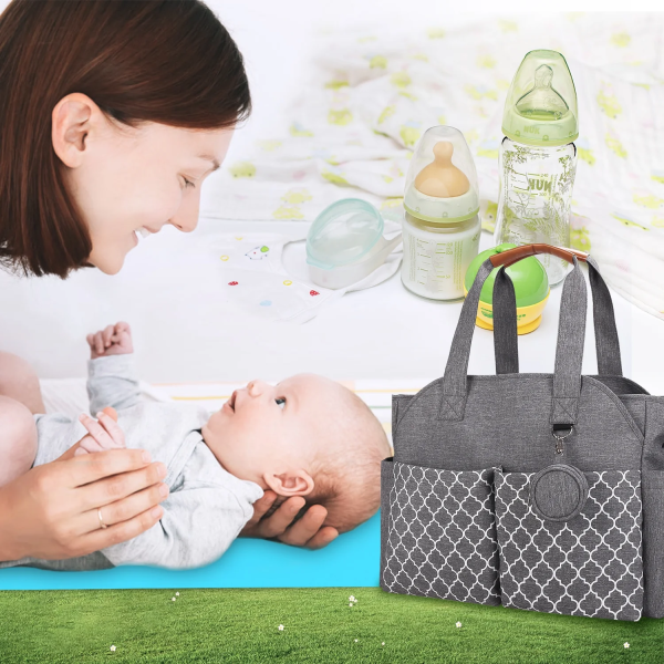 Diaper Bag Teqhome Tote Nappy Changing Bags with 14 Pockets 2 Burp Cloths Multifunction Travel Diaper Bag Organizer with Pacifier Case Adjustable Straps Grey