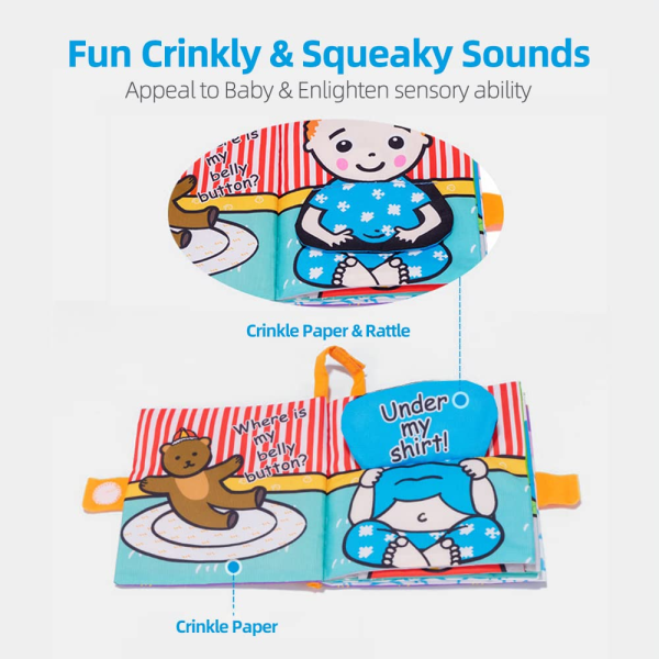 Jollybaby Peek-a-Boo Cloth Book – Interactive Touch & Feel Crinkle Soft Book for Infants & Toddlers | Early Development Stroller Toy