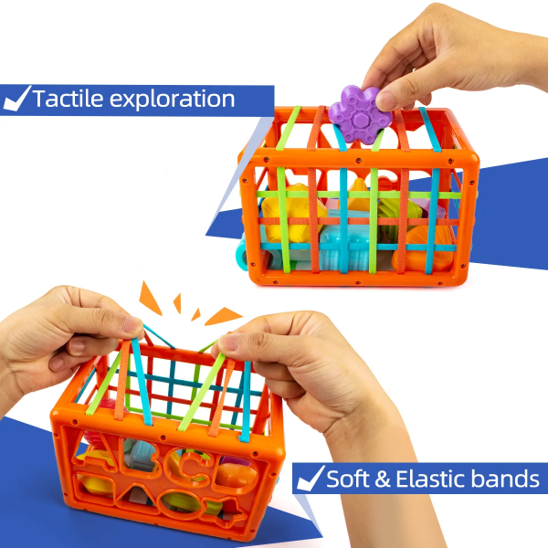 UNIH Baby Shape Sorter Toys Set, Baby Sensory Bin Montessori Toys for Babies 3-18 Months, Early Learning Toys Gifts for Toddlers Boys Girls(14 Pcs )
