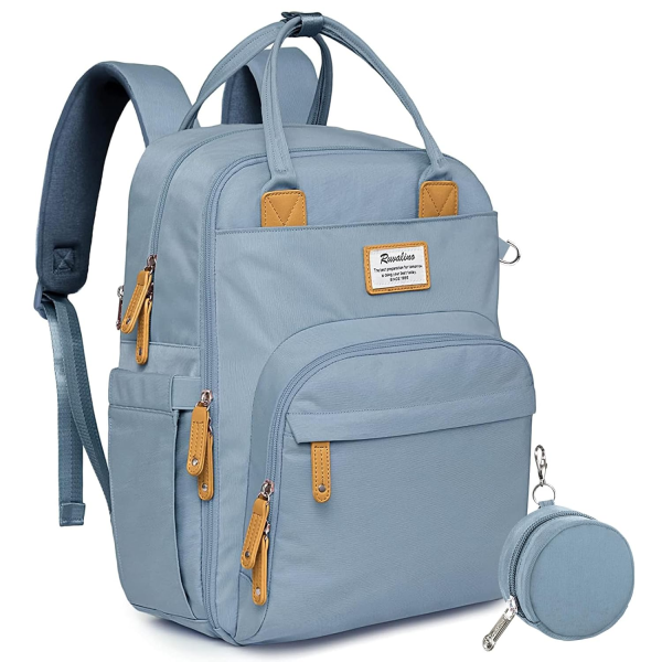 RUVALINO Diaper Bag Backpack - Multifunction Waterproof Travel Backpack, Baby Bag with Changing Pad & Stroller D-Ring & Pacifier Case - Travel Essentials & Baby Registry Search & Shower Gifts - Gray