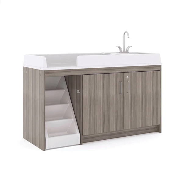 Tot Mate Toddler Walk-Up Baby Changing Table with Sink, Nursery Furniture, Wood Laminate, Gray