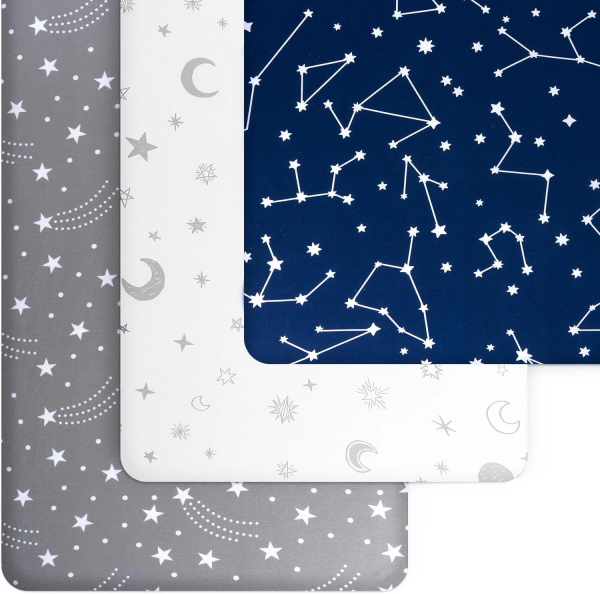 GROW WILD Crib Sheets for Boys or Girls | 3 Pack Soft Stretchy Jersey Cotton Fitted Crib Sheet Neutral | Grey White Navy Blue Baby Crib Sheets for Girl, Crib Mattress Sheet or Toddler Bed Sheets