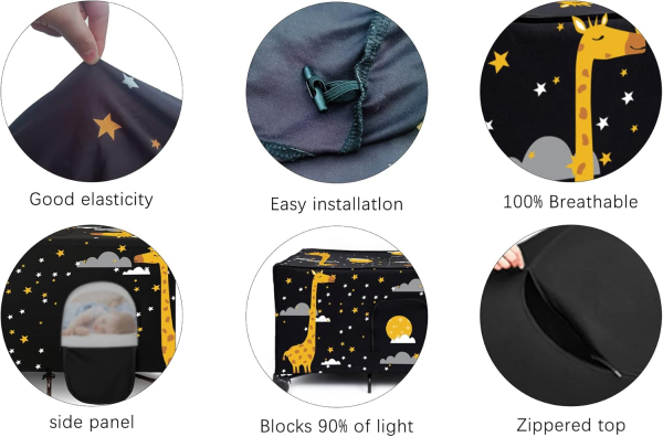 Blackout Cover for Pack N Play, Portable Breathable Crib Tent to Block 90% of Light for Indoor Outdoor Travel, Stretch up to 48×39 Inches