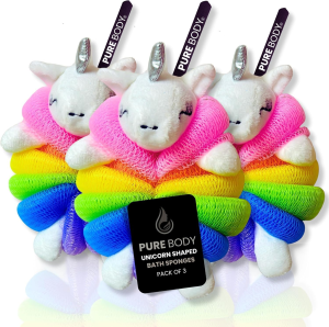 Cute Bath Sponge Loofah - Soft Mesh Body Pouf, Gentle Shower Sponges (3 Pack)