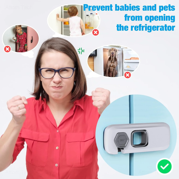 Nihome Child Proof Refrigerator Lock 6-Pack, Baby Safety Locks for Fridges, Cabinets, Drawers, Double Doors and More, French Fridge Door Lock Protect Babies from Fridge Accidents, Durable(Gray)