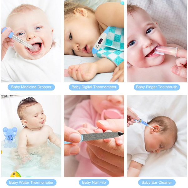 Baby Grooming Kit,Busatia 13 in 1 Infant Safety Care Set with Hair Brush Comb Nail Clipper Nasal Aspirator,Baby Essentials Kit for Newborn Girls Boys-Blue Baby Grooming Kit