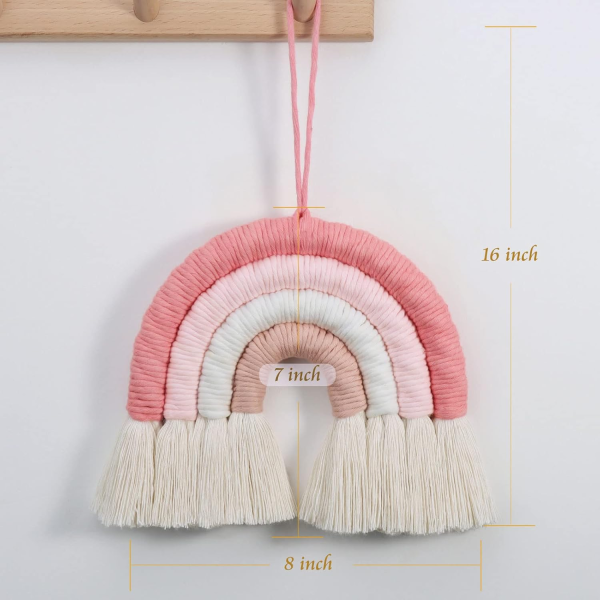 EBINGMIMA Rainbow Wall Hanging, Boho Macrame Wall Decor, Baby Nursery Wall Art (Pink, 7X7X0.78In)