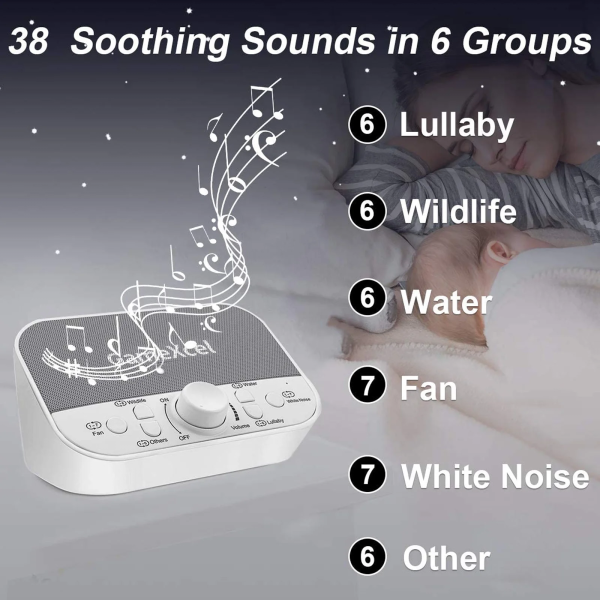 White Noise Machine for Sleeping & Relaxation W/ Timer - 38 Soothing Natural Sounds Maker for Home, Office or Travel