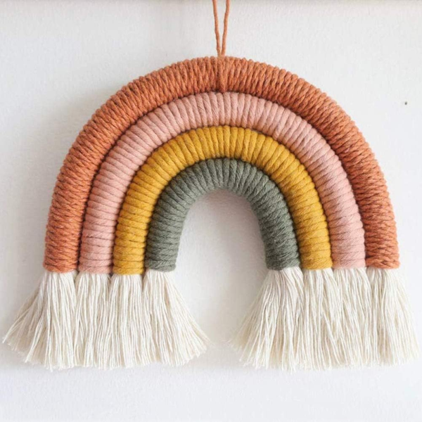 EBINGMIMA Rainbow Wall Hanging, Boho Macrame Wall Decor, Baby Nursery Wall Art (Pink, 7X7X0.78In)