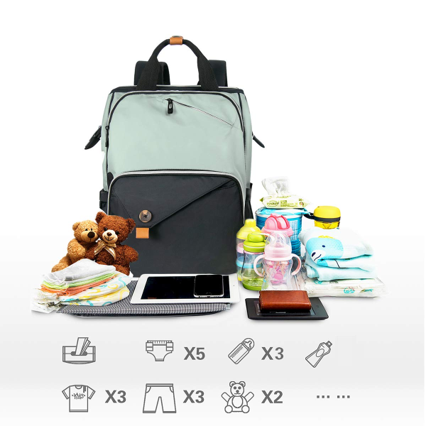 Hap Tim Diaper Bag Backpack,Large Capacity Travel Back Pack Maternity Baby Nappy Changing Bags, Double Compartments with Stroller Straps,Waterproof, Mint Green Black(Us7340-Gb)
