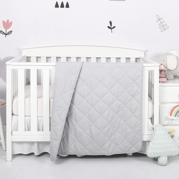TILLYOU Toddler Comforter for Crib, Lightweight and Warm Baby Quilt Blanket, Toddler Quilt Nursery Blanket for Crib Bed, Stroller, 40”X50”, Pale Gray