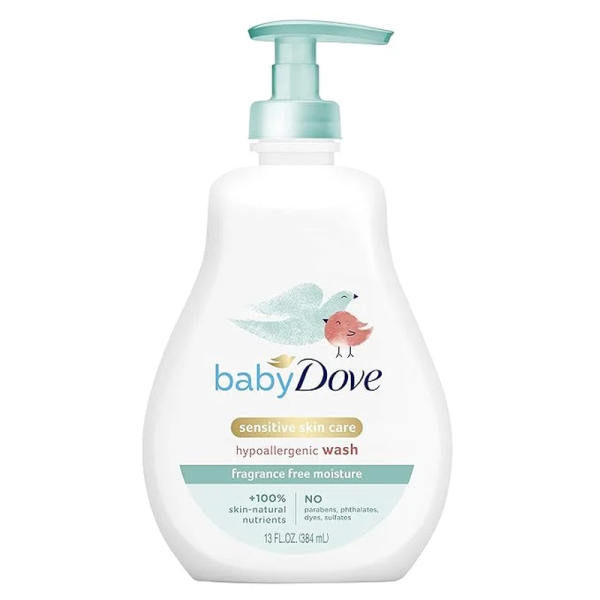 Baby Dove Sensitive Skin Care Baby Wash for Baby Bath Time Fragrance Free Moisture Fragrance Free and Hypoallergenic, Washes Away Bacteria 13 Oz