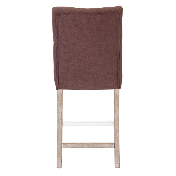 Westintrends Hayes Stools for Kitchen Counter Set of 3, Linen Upholstered Button Tufted Counter High Chairs Solid Wood Legs, Brown