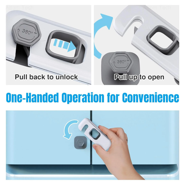 Nihome Child Proof Refrigerator Lock 6-Pack, Baby Safety Locks for Fridges, Cabinets, Drawers, Double Doors and More, French Fridge Door Lock Protect Babies from Fridge Accidents, Durable(Gray)