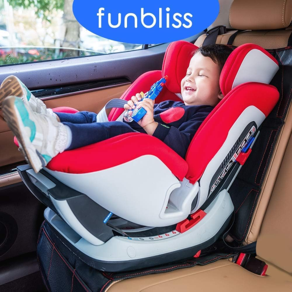 Funbliss Car Seat Protector + Kick Mats Car Backseat Organizer Black,Suitable for All Cars,Xl Largest Car Seat Cover for Child Baby Carseat, Kick Mat Back Seat W/Storage Pockets