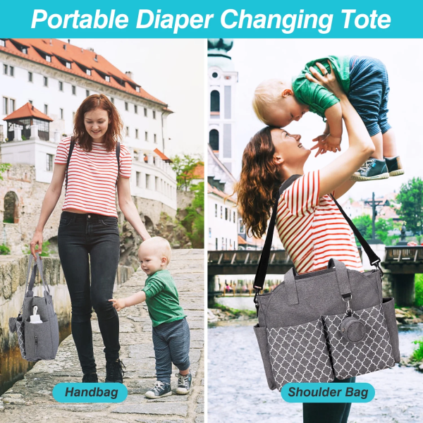Diaper Bag Teqhome Tote Nappy Changing Bags with 14 Pockets 2 Burp Cloths Multifunction Travel Diaper Bag Organizer with Pacifier Case Adjustable Straps Grey