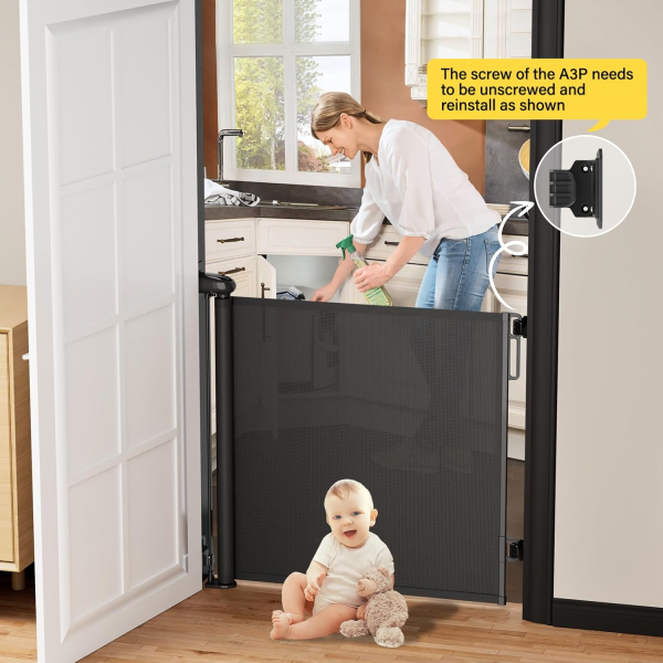 Babepai Baby Gate - No Drill, Punch Free Retractable, Extends to 54" Wide, Stair & Doorway Gate for Indoor/Outdoor Use