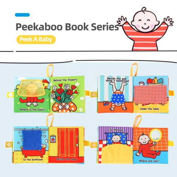 Jollybaby Peek-a-Boo Cloth Book – Interactive Touch & Feel Crinkle Soft Book for Infants & Toddlers | Early Development Stroller Toy