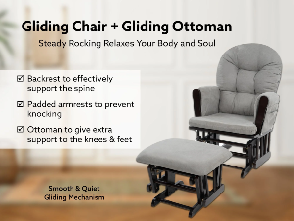 Brisbane Nursery Glider & Ottoman Sets, Glider Recliner Nursery Rocking Chair, Nursery Glider Rocker with Ottoman, Reclining Gliders & Chairs for Breastfeeding, Reading, Napping - Espresso/Dark Gray