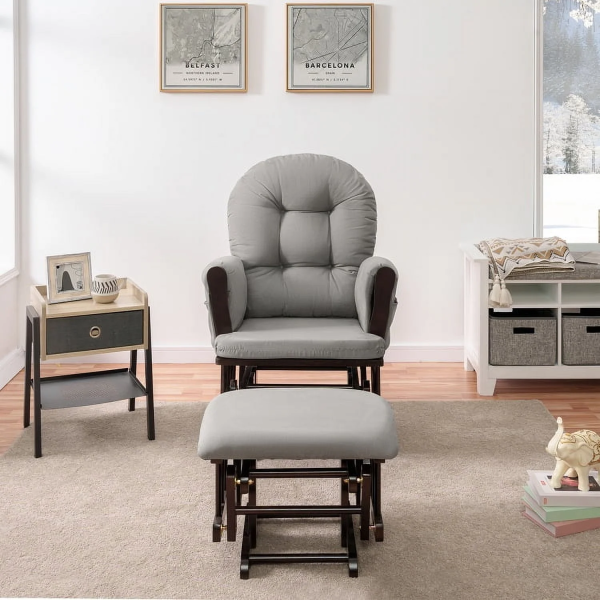 Brisbane Nursery Glider & Ottoman Sets, Glider Recliner Nursery Rocking Chair, Nursery Glider Rocker with Ottoman, Reclining Gliders & Chairs for Breastfeeding, Reading, Napping - Espresso/Dark Gray