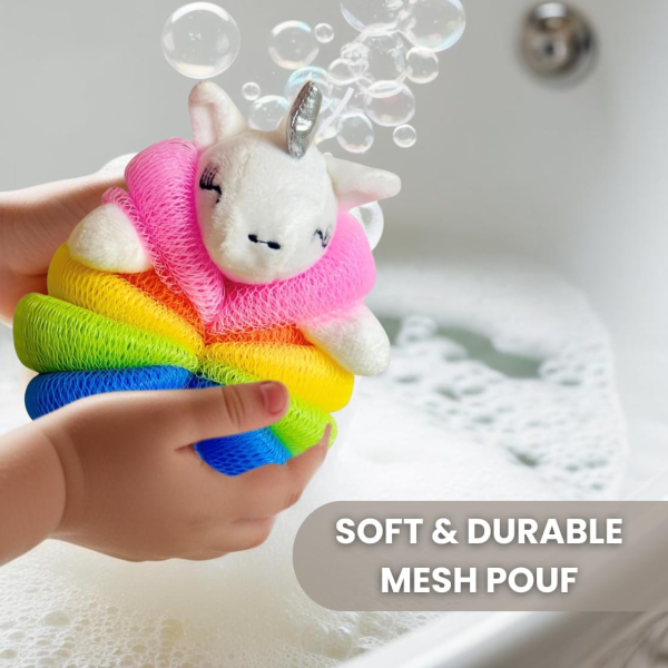 Cute Bath Sponge Loofah - Soft Mesh Body Pouf, Gentle Shower Sponges (3 Pack)