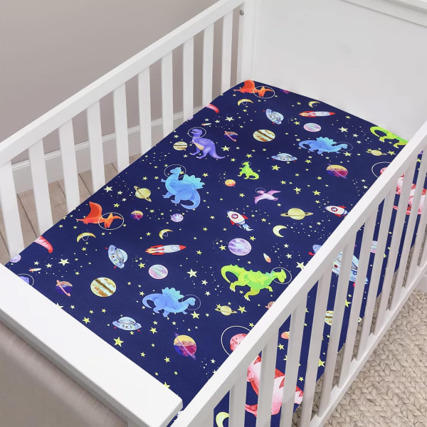GFU Baby Crib Sheet for Boy, Super Soft Fitted Crib Sheet for Standard Crib and Toddler Mattresses, 52×28 Inch (Dinosaur&Space)