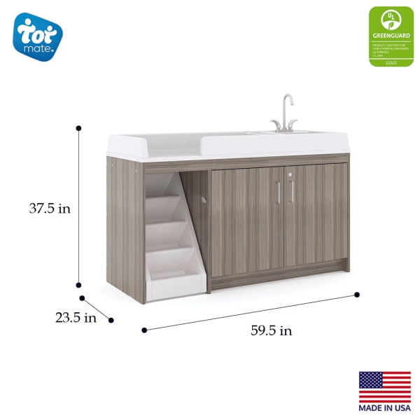 Tot Mate Toddler Walk-Up Baby Changing Table with Sink, Nursery Furniture, Wood Laminate, Gray