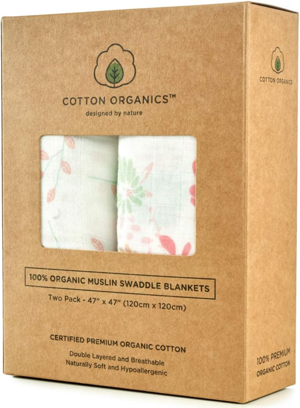Cotton Organics Muslin Swaddle Blanket, Extra Soft and Hypoallergenic Organic Cotton, Gift Box (Natural White)