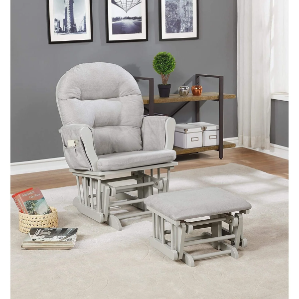 Brisbane Nursery Glider & Ottoman Sets, Glider Recliner Nursery Rocking Chair, Nursery Glider Rocker with Ottoman, Reclining Gliders & Chairs for Breastfeeding, Reading, Napping - Espresso/Dark Gray