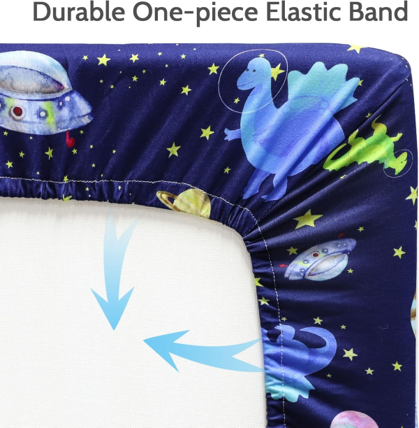 GFU Baby Crib Sheet for Boy, Super Soft Fitted Crib Sheet for Standard Crib and Toddler Mattresses, 52×28 Inch (Dinosaur&Space)