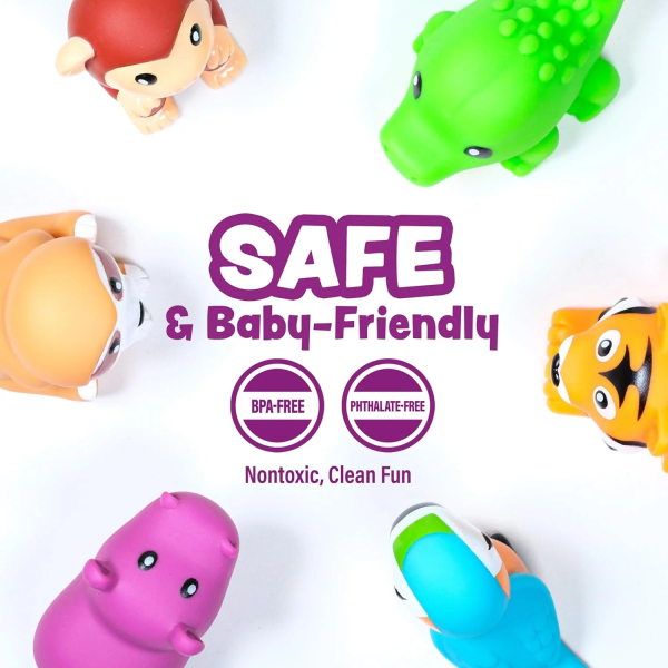 Tub Works Mold Free No Hole Bath Toys, 6 Pack, Rainforest