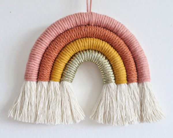 EBINGMIMA Rainbow Wall Hanging, Boho Macrame Wall Decor, Baby Nursery Wall Art (Pink, 7X7X0.78In)