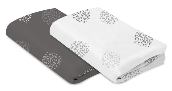 4Moms Breeze Playard Sheets, Machine Washable and 100% Cotton, White & Grey, 2 Pack