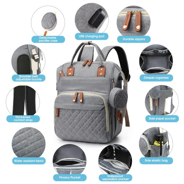 Posrue Diaper Bag Backpack, Portable Baby Bag Include Insulated Pocket, 3 in 1 Multi-Functional Travel Baby Diaper Bag with Diapers Changing Pad for Boys and Girls
