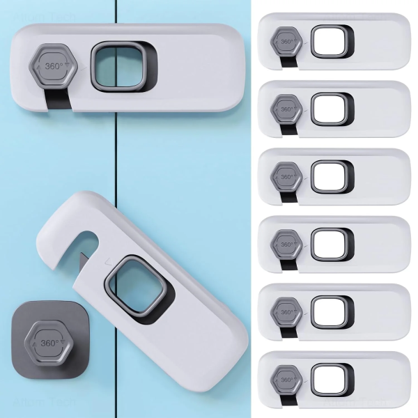 Nihome Child Proof Refrigerator Lock 6-Pack, Baby Safety Locks for Fridges, Cabinets, Drawers, Double Doors and More, French Fridge Door Lock Protect Babies from Fridge Accidents, Durable(Gray)